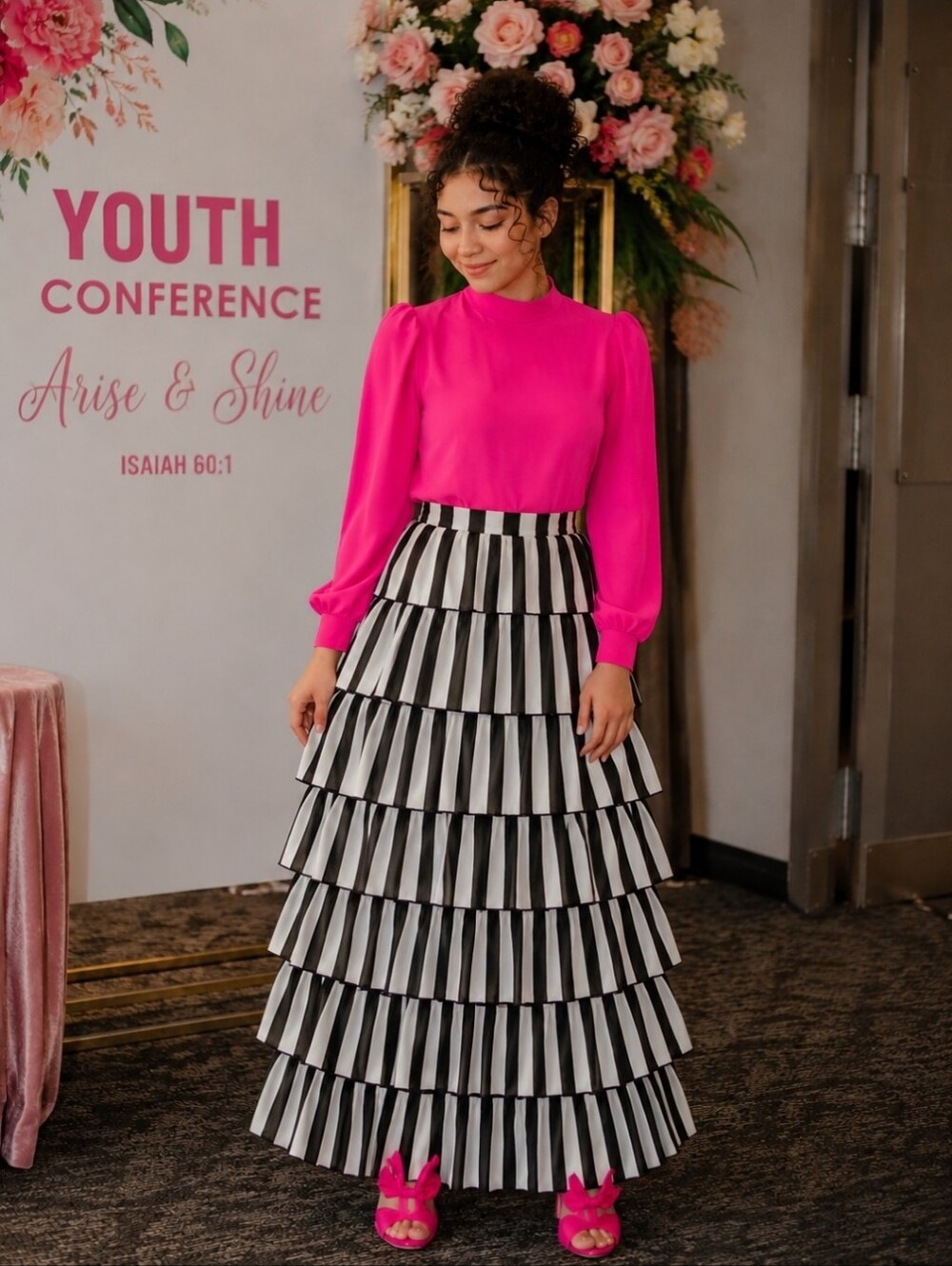 Dainty Jewells Black & White Striped Tiered Maxi Skirt
